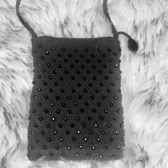 Vintage Handbags - Mini beaded bag woven bag crotchet purse braided bag vacation bag black y2k bag